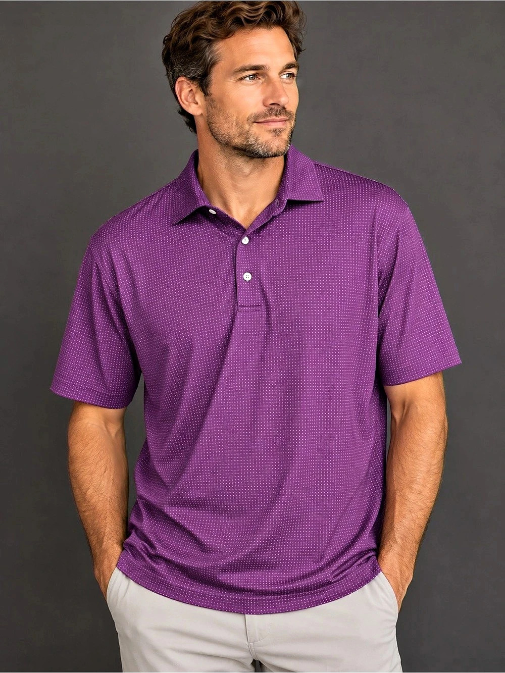Peter Millar Summer Comfort Polo Men’s L Purple Micro Dot Golf Performance